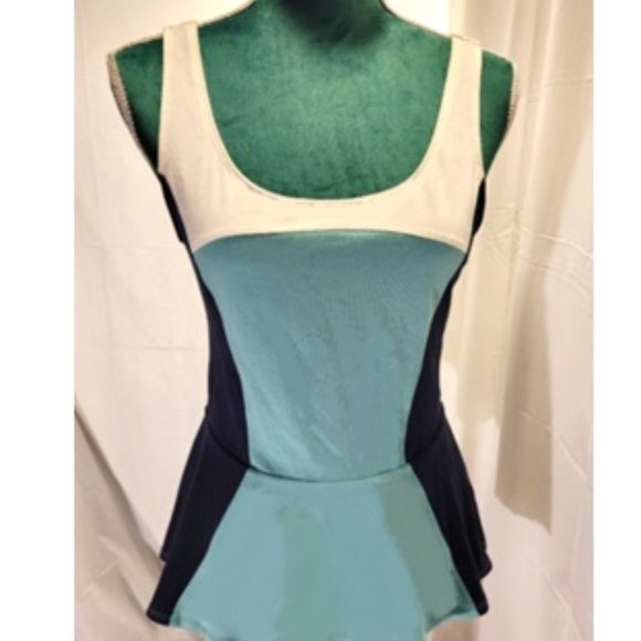 Express NWT Block Colored Peplum Tank Turquoise & Navy M - Picture 1 of 7